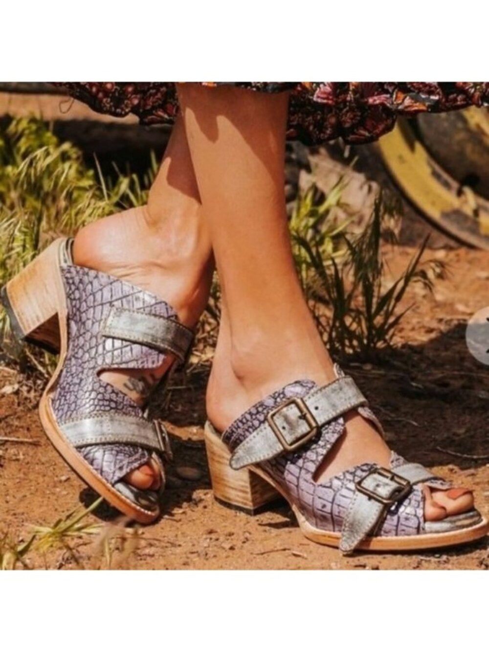 Freebird Caprice NEW Purple Croc-Embossed Slide Sandal Size 7 Buckle Straps